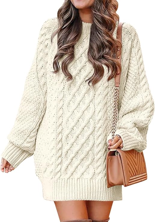 Oversized Cable Knit Chunky Sweater Dress