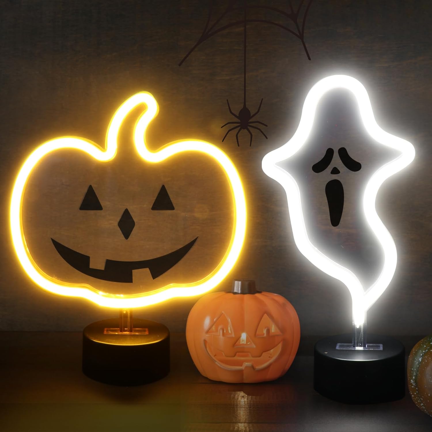 2 Pcs Ghost and Pumpkin Neon Lights 