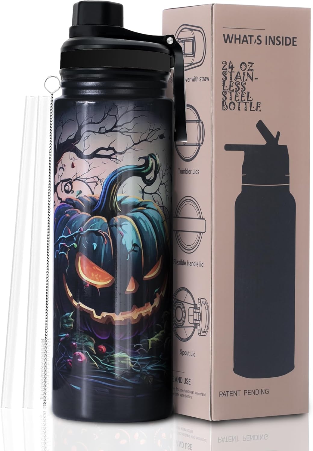 Halloween Water Bottle with Spooky Pumpkin Grimace