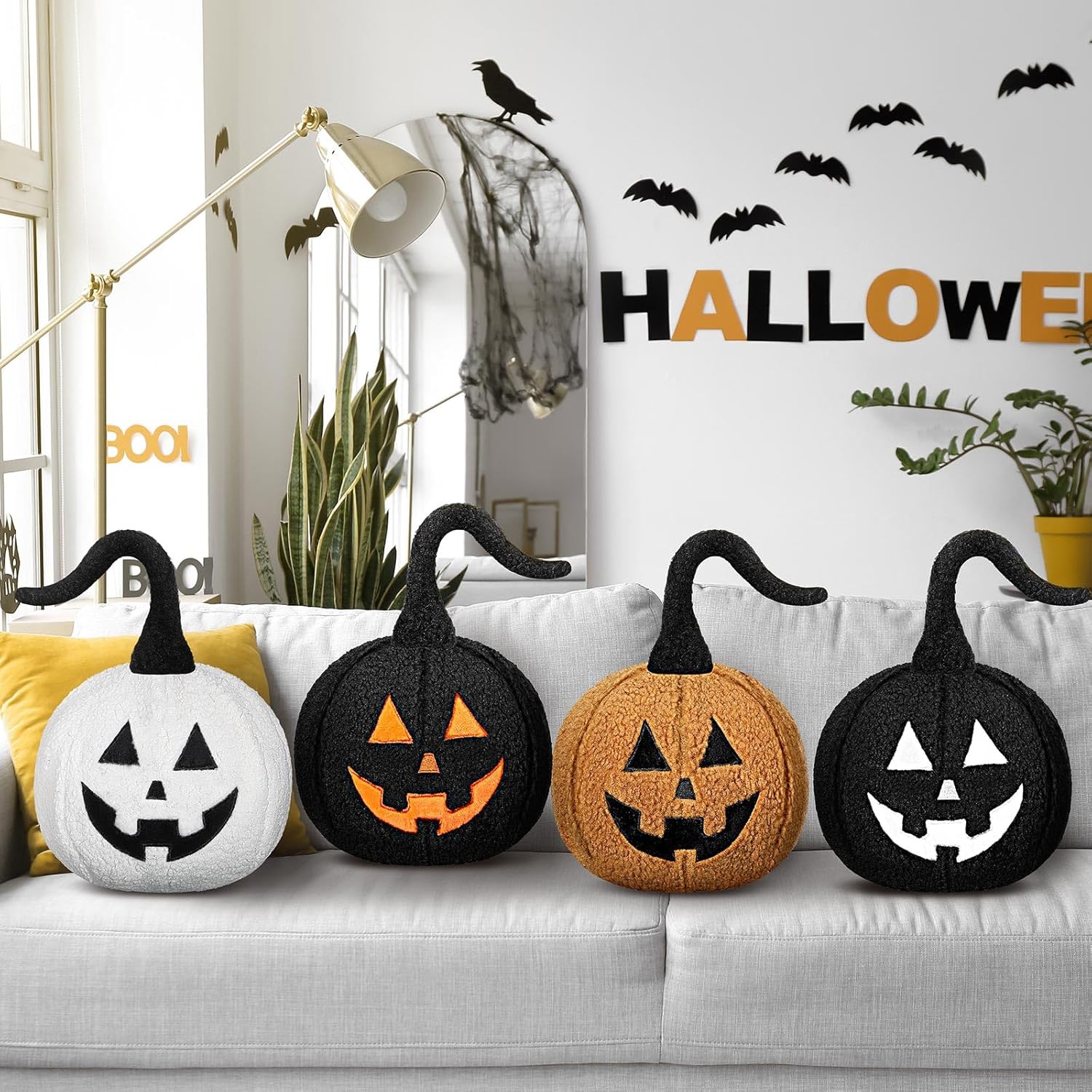 4 Happy Halloween Pumpkin Pillows