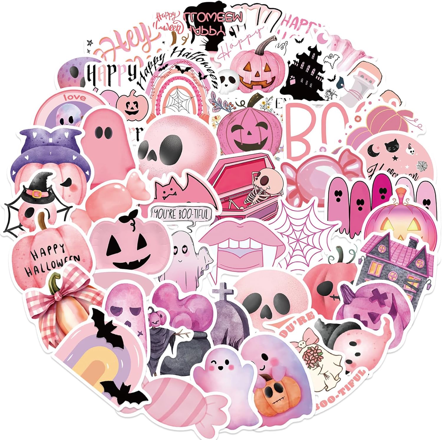 50Pcs Pink Halloween Stickers